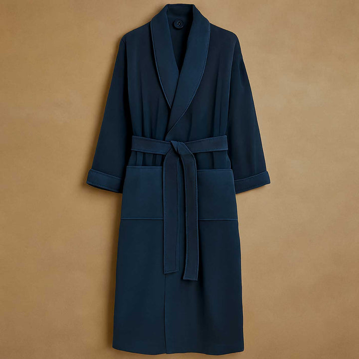 Navy blue robe on a beige background