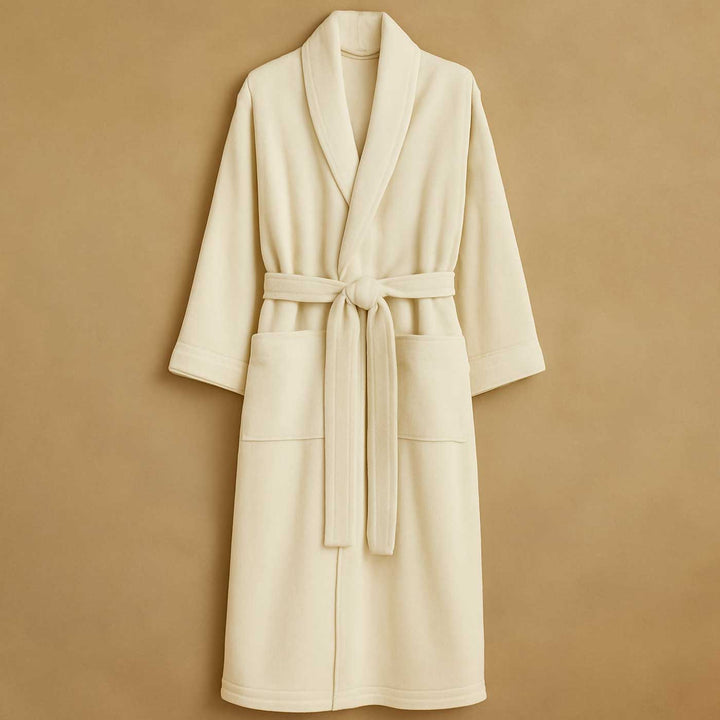off-white robe on a brown background