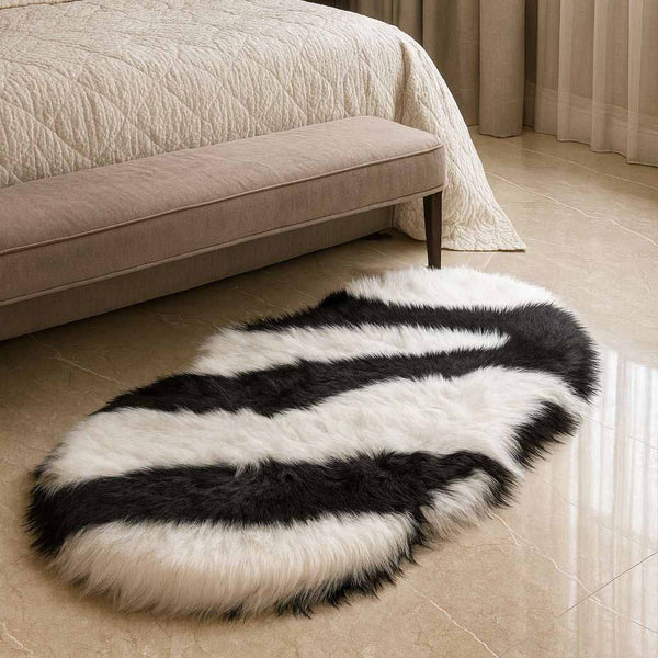 Fluffy Striped Faux-Fur Area Rug - Averra