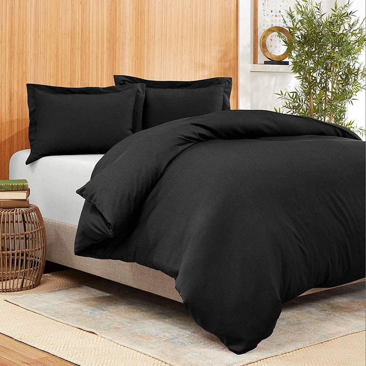 Black cotton duvet cover set for spring and summer – minimalist plain design available in single, double, and king sizes