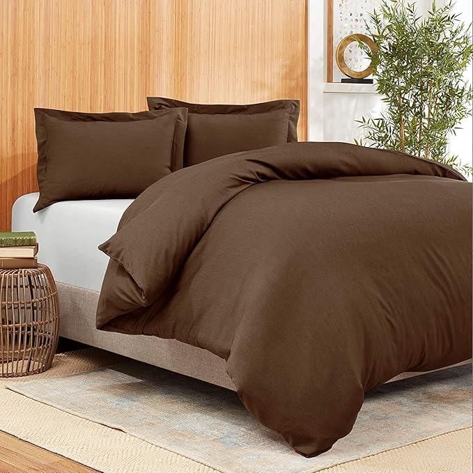 Brown cotton duvet cover set for spring and summer – rich earthy tone in a minimalist design available in single, double, and king sizes