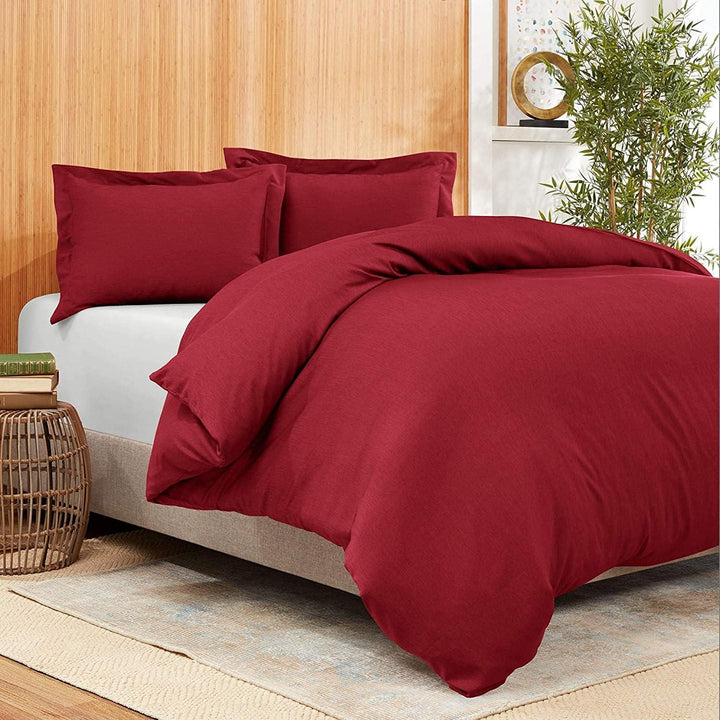 Burgundy cotton duvet cover set for spring and summer – deep wine red with a clean, plain finish in single, double, and king sizes