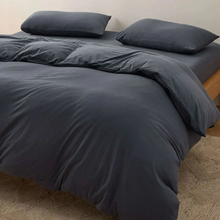 Dark gray cotton duvet cover set for spring and summer – sleek minimalist style available in single, double, and king sizes