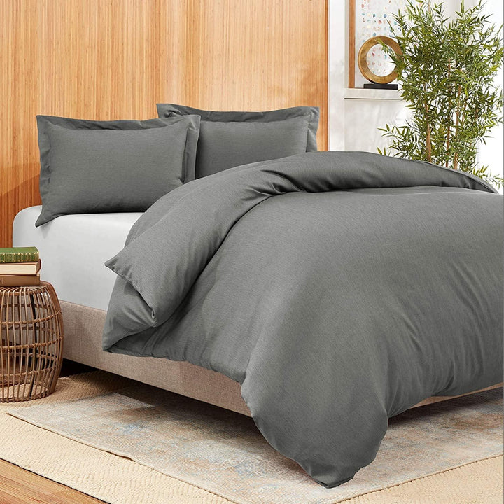 Gray cotton duvet cover set for spring and summer – versatile modern neutral with a plain design in all standard bed sizes