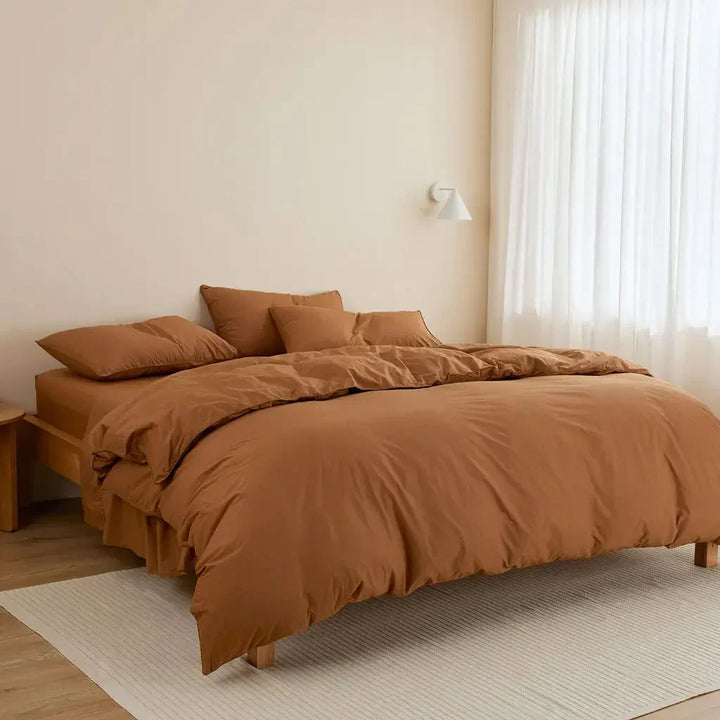 Light brown cotton duvet cover set for spring and summer – warm, subtle tone in a clean minimalist finish for all bed sizes