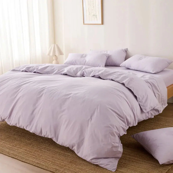 Lilac cotton duvet cover set for spring and summer – gentle pastel purple tone in a minimalist design for single, double, and king sizes