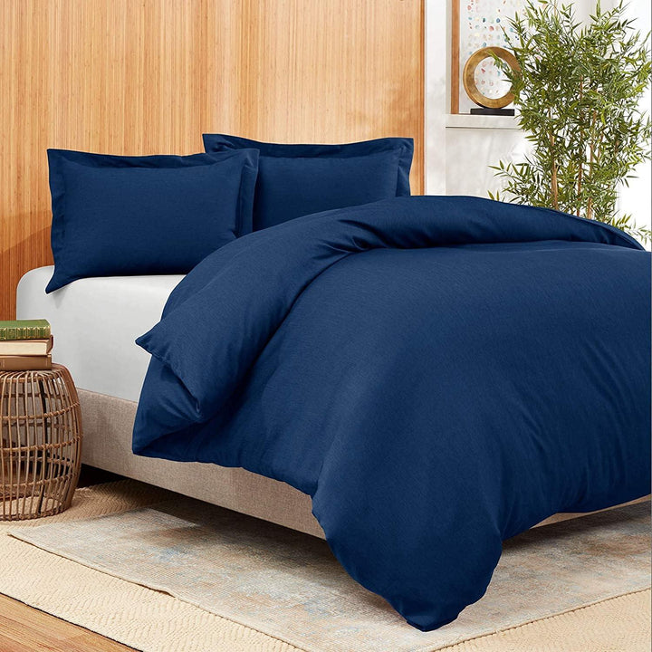 Navy blue cotton duvet cover set for spring and summer – deep classic tone with a plain design in single, double, and king sizes